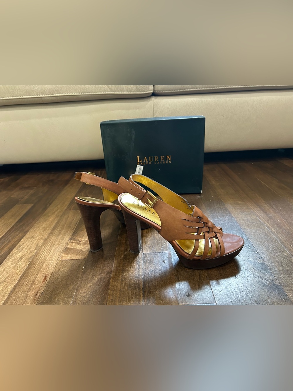ralph lauren shaina polo tan burnished leather shoes size 10